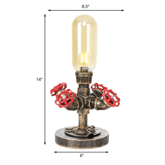 Industrial Brass Table Light With Pipe Metal Base - Clear/Amber Glass Nightstand Lamp For Teahouse