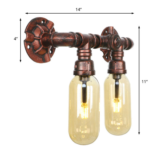 Vintage Copper Water Pipe Sconce Lamp - 2/4 Lights For Living Room Led Wall Mount Lighting