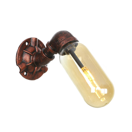 Vintage Amber Glass Capsule Led Wall Sconce Lamp With Weathered Copper Finish