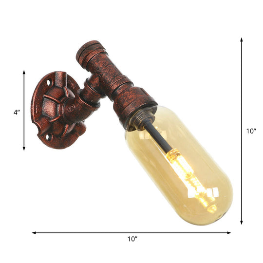 Vintage Amber Glass Capsule Led Wall Sconce Lamp With Weathered Copper Finish