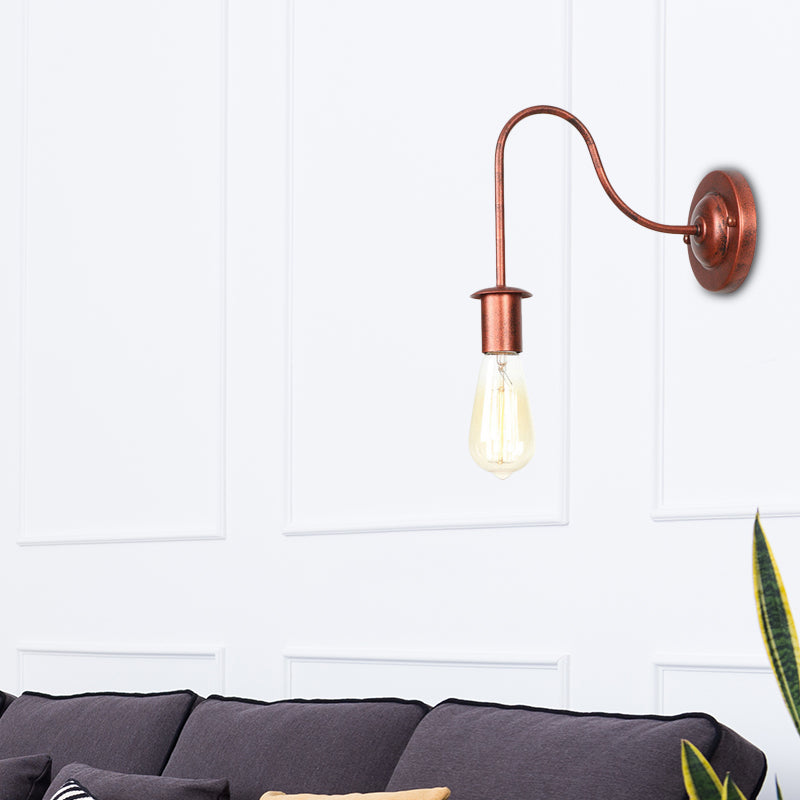 Industrial Rust Bare Bulb Wall Sconce Lamp - 6/10 High 1 Head Metal Lighting With Gooseneck Arm For