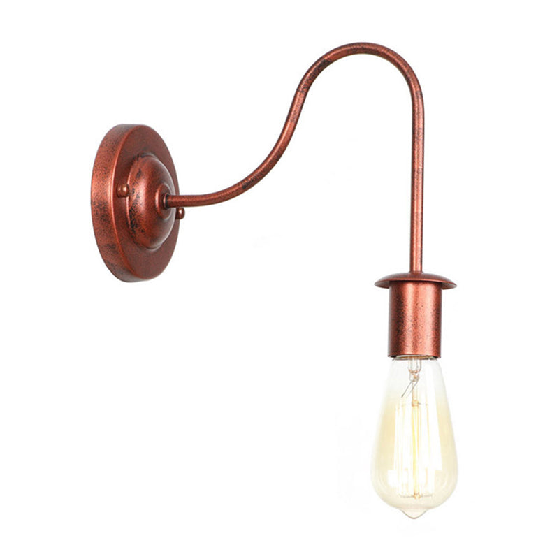 Industrial Rust Bare Bulb Wall Sconce Lamp - 6/10 High 1 Head Metal Lighting With Gooseneck Arm For