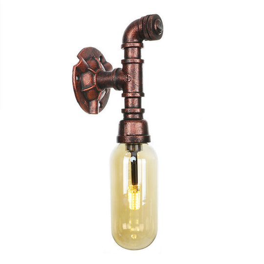 Rustic Weathered Copper Capsule Wall Light - 1 Head Bedroom Sconce Lamp (9/10.5/12 High) With Pipe