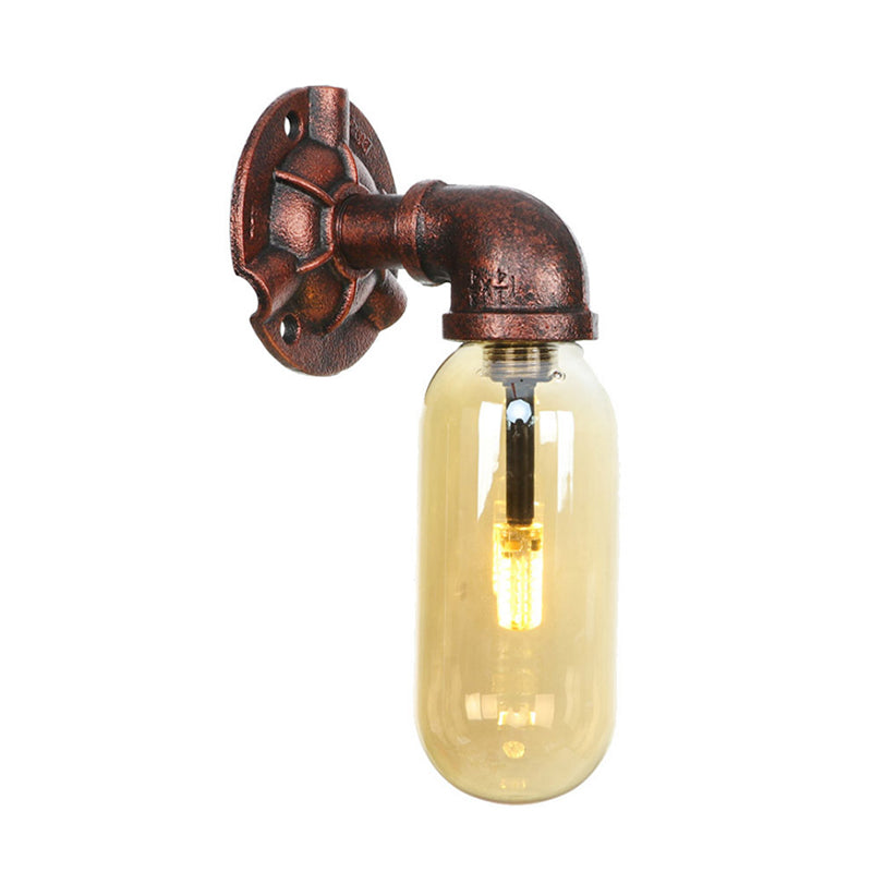 Rustic Weathered Copper Capsule Wall Light - 1 Head Bedroom Sconce Lamp (9/10.5/12 High) With Pipe