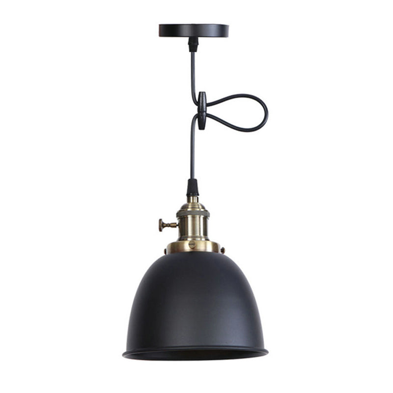 Adjustable Industrial Dome Pendant Light - Black/White/Red Metal Ceiling Lamp