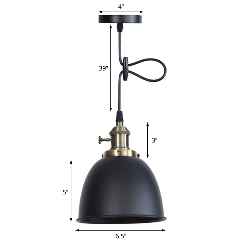 Adjustable Industrial Dome Pendant Lamp in Black/White/Red - Metal and Hanging Ceiling Lighting