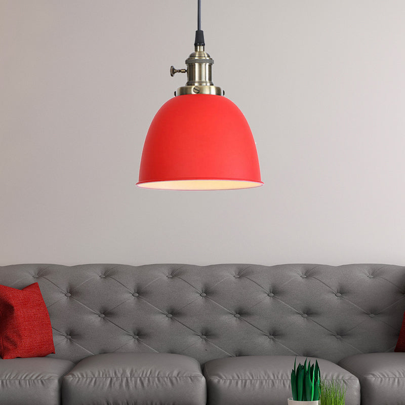 Adjustable Industrial Dome Pendant Light - Black/White/Red Metal Ceiling Lamp Red