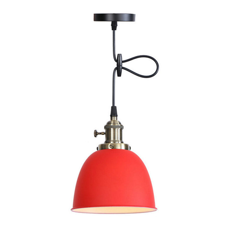 Adjustable Industrial Dome Pendant Light - Black/White/Red Metal Ceiling Lamp