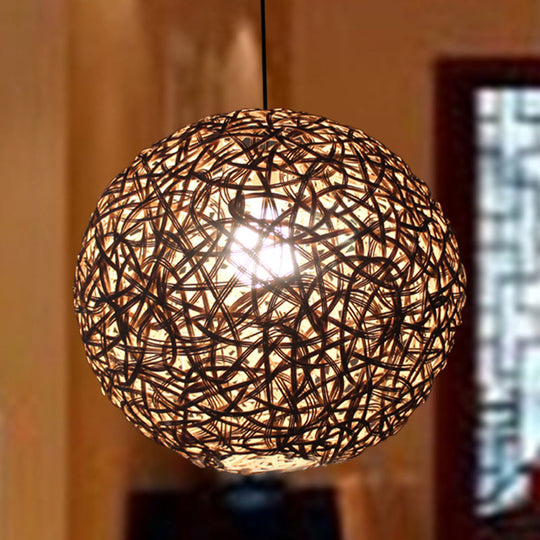 Modern Rattan Floral Pendulum Light - 1 Head 12-19.5 Wide Perfect For Dining Room