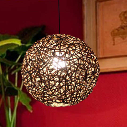 Modern Rattan Floral Pendulum Light - 1 Head 12-19.5 Wide Perfect For Dining Room