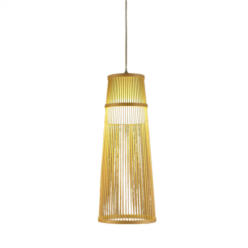 Beige Conical Drop Lamp - Asian Style Bamboo Hanging Ceiling Light For Living Room