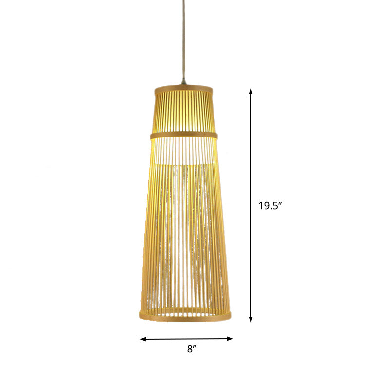 Beige Conical Drop Lamp - Asian Style Bamboo Hanging Ceiling Light For Living Room