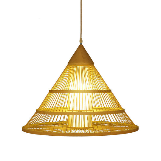 Beige Asian Style Pendant Light With Bamboo Shade - Single Head Ceiling Fixture For Wide Flare