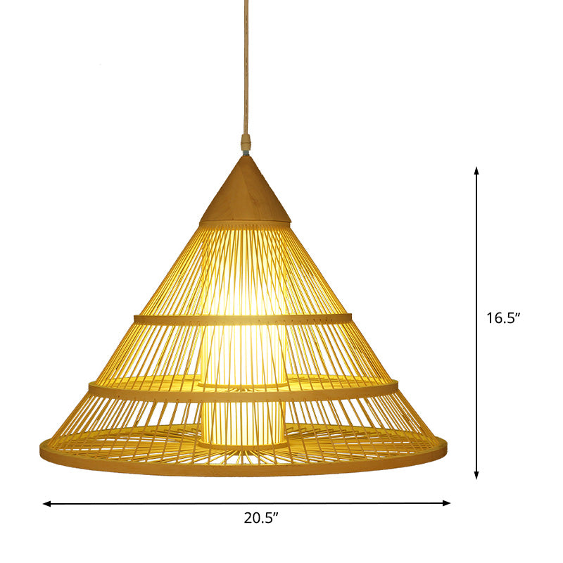 Beige Asian Style Pendant Light With Bamboo Shade - Single Head Ceiling Fixture For Wide Flare