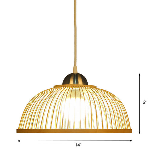 Asian Style Bamboo Dome Pendant Light For Tearoom - Single Bulb Beige