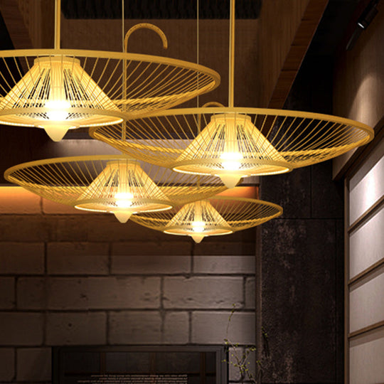 Bamboo Pendant Light - Asian Style Single Bulb Suspension Lamp For Restaurants