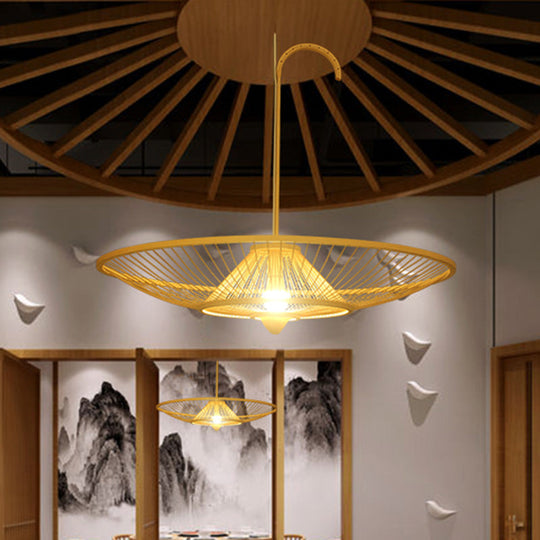 Bamboo Pendant Light - Asian Style Single Bulb Suspension Lamp For Restaurants