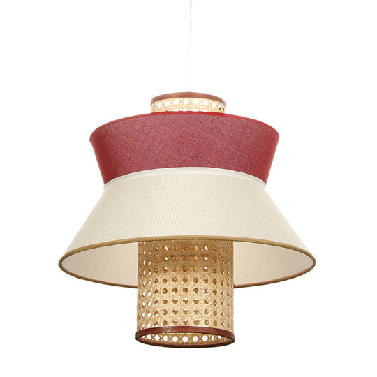 Pink Flared Rattan Hanging Ceiling Lamp - Asian Inspired Single Bulb Suspension Light Kit For Dining