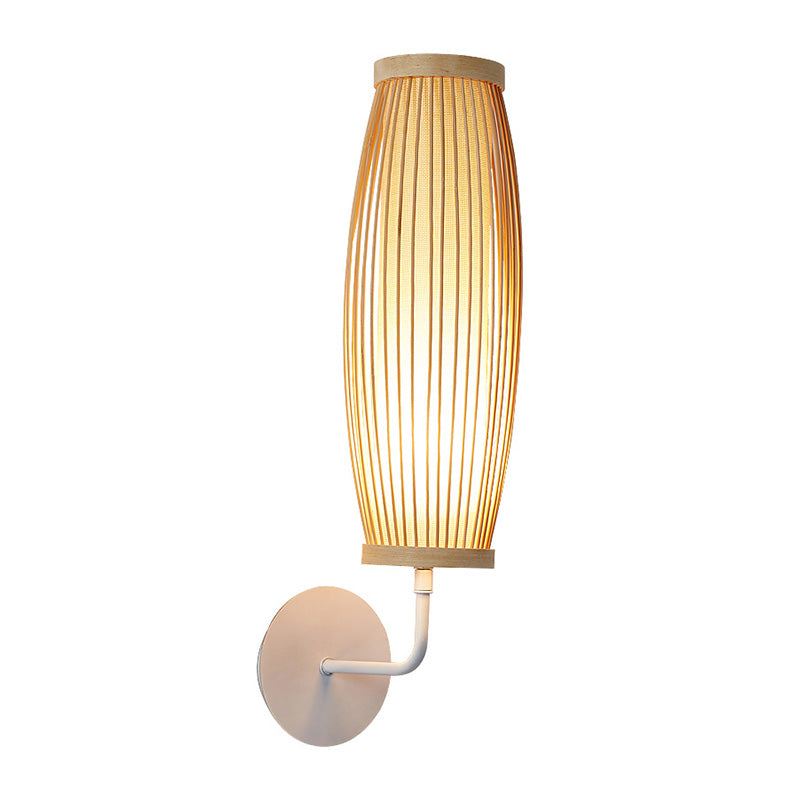 Beige Ellipsoid Wall Lamp Sconce: Asian Style Bamboo Lighting For Bedroom