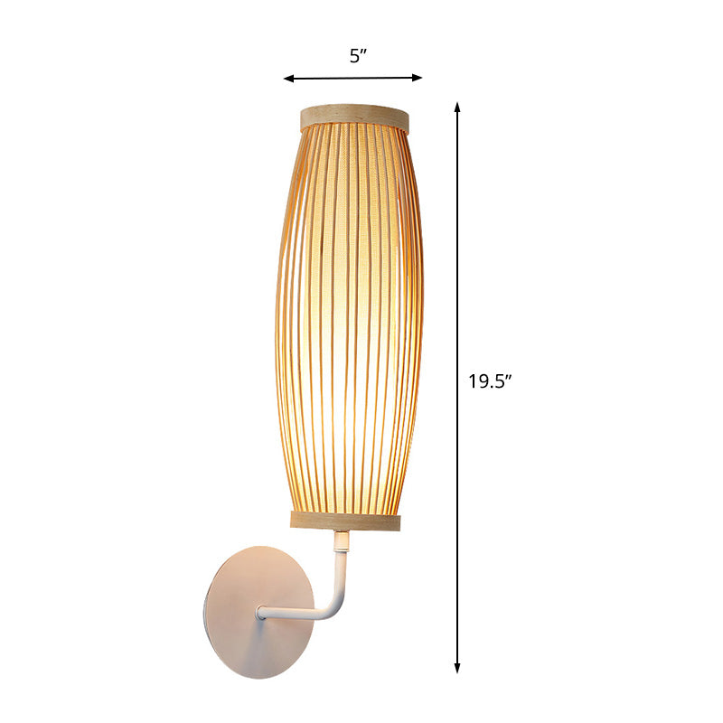 Beige Ellipsoid Wall Lamp Sconce: Asian Style Bamboo Lighting For Bedroom