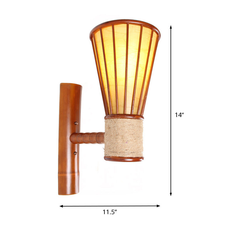 Asian Style Bamboo Wall Mounted Light Fixture - Wide Flare Lamp Sconce Red Brown Single Head Perfect