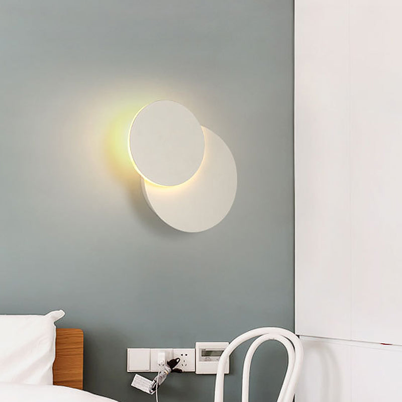 Nordic Flush Mount Led Wall Light In Black/White With Adjustable Disk And Warm/White