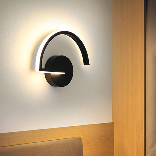 Black Metal Led Wall Sconce With Minimalist Half-Circle Design - Warm/White Light Open Concept