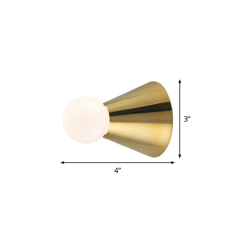 Mini Brass Coneball Wall Light With Single White Glass Sconce - Elegant Dining Room Fixture