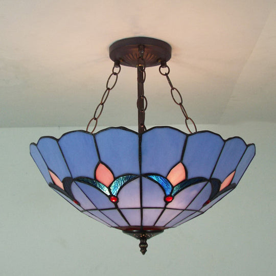 Tiffany Blue Glass Chandelier - Classic Suspended Light for Adult Bedroom