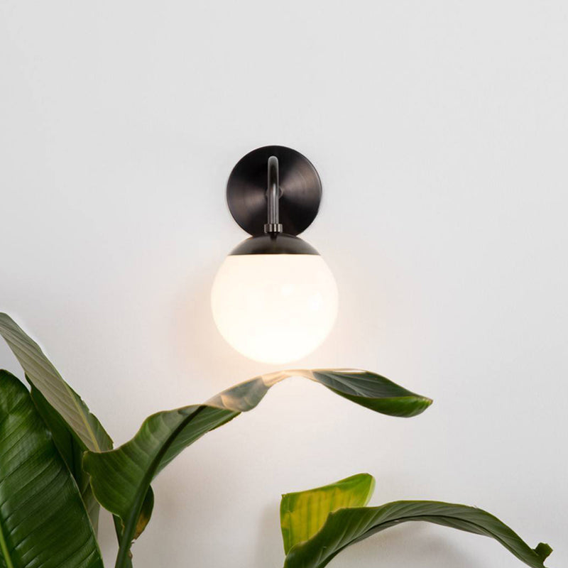 Small Black Bowed Sconce Lamp - Single Opaline Matte Glass Wall Light Fixture