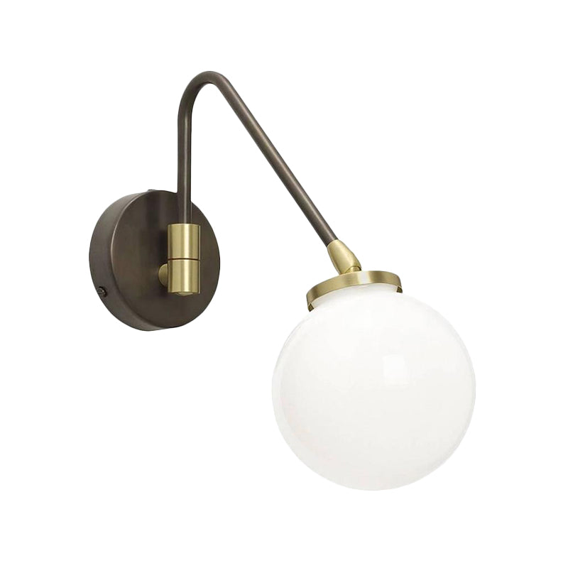 Minimalist White Glass Sconce Wall Light With Angled Black-Gold Arm