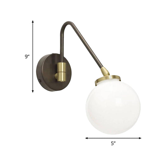 Minimalist White Glass Sconce Wall Light With Angled Black-Gold Arm