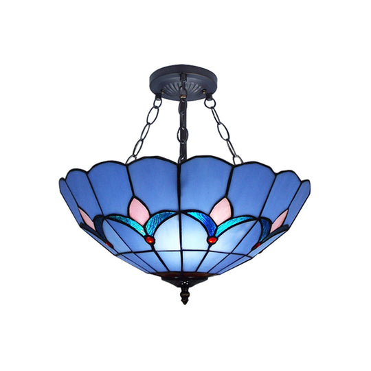 Tiffany Blue Glass Chandelier - Classic Suspended Light for Adult Bedroom