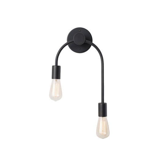 Sleek Iron Wall Mounted Lamp - Minimalist 2-Light Black/Gold Sconce With Bare Bulb Design