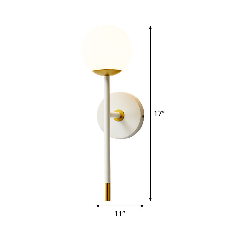 Modern Milk Frosted Glass Wall Sconce In White-Brass - Long Arm Bedside Lamp Kit