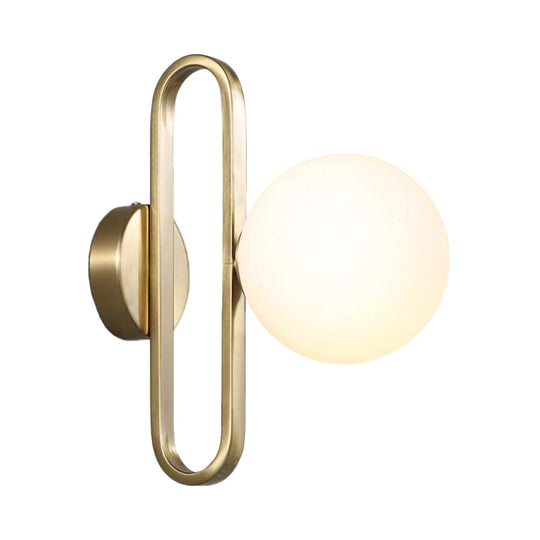 Minimalist Cream Matte Glass Wall Light With Gold Oval Arm And 1 Bulb Sconce