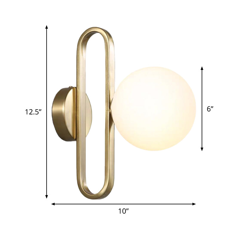 Minimalist Cream Matte Glass Wall Light With Gold Oval Arm And 1 Bulb Sconce