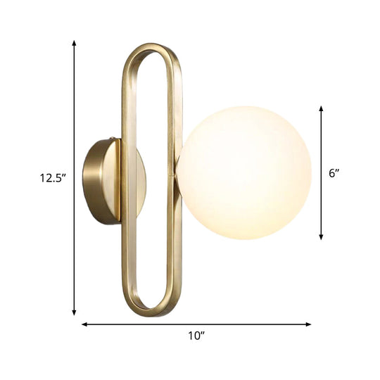 Minimalist Cream Matte Glass Wall Light With Gold Oval Arm And 1 Bulb Sconce