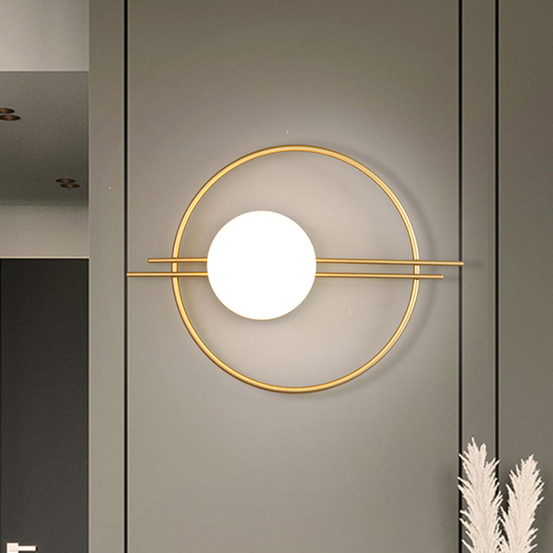 Postmodern Wall Mounted Sconce Light With White Glass Shade In Black/Brass