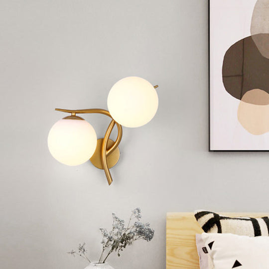 Modern Gold 2-Head Orb Milk Glass Wall Sconce Light Fixture