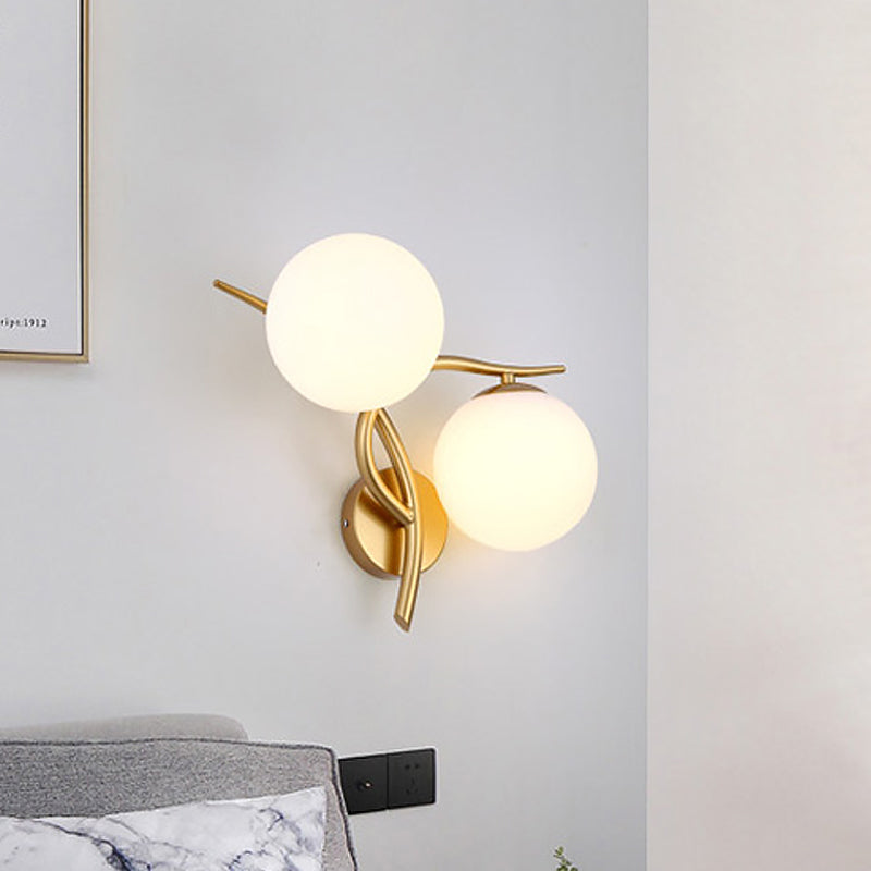 Modern Gold 2-Head Orb Milk Glass Wall Sconce Light Fixture