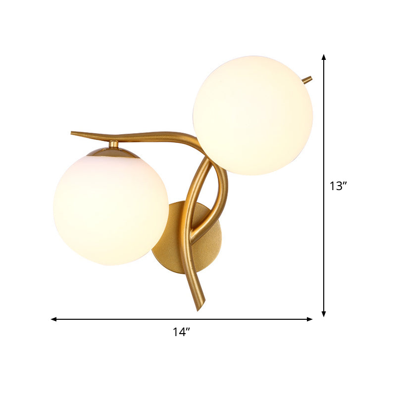 Modern Gold 2-Head Orb Milk Glass Wall Sconce Light Fixture