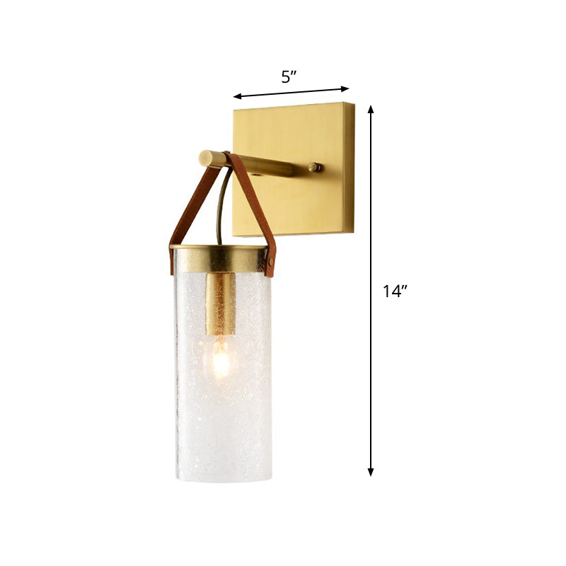 Postmodern Brass Wall Mounted Sconce With Clear Crack Glass - Stylish 1-Head Dining Room Lamp