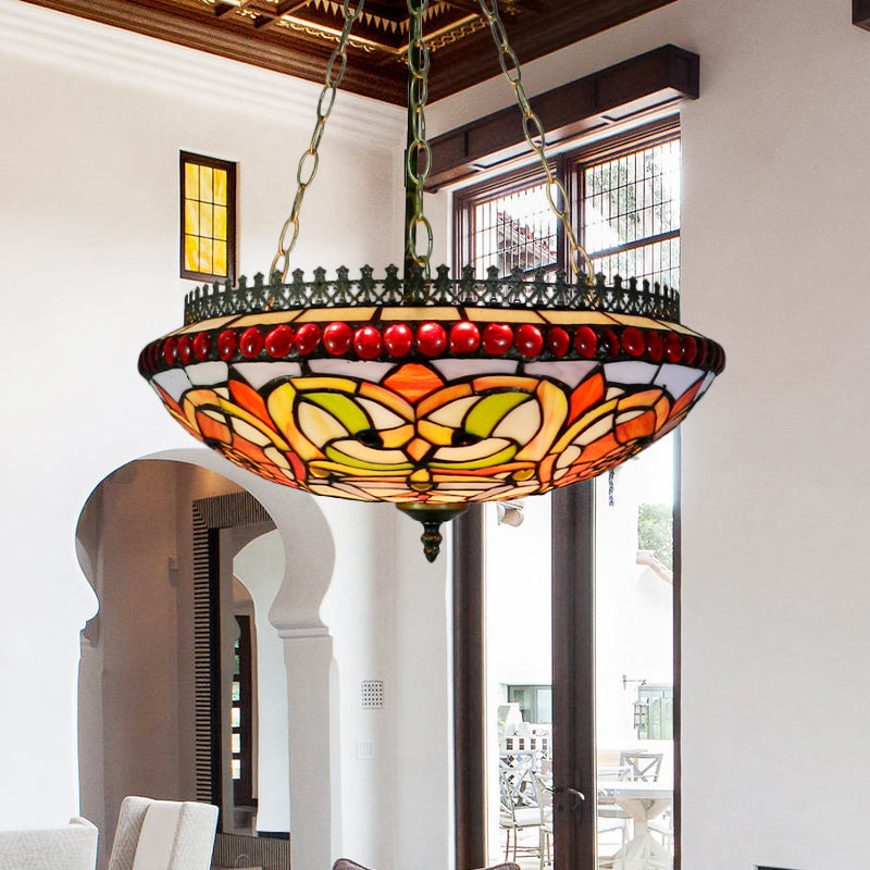 Tiffany Stained Glass Chandelier in Orange - Exquisite Dining Room Lighting