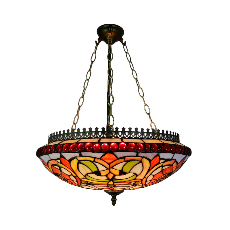 Tiffany Stained Glass Chandelier in Orange - Exquisite Dining Room Lighting