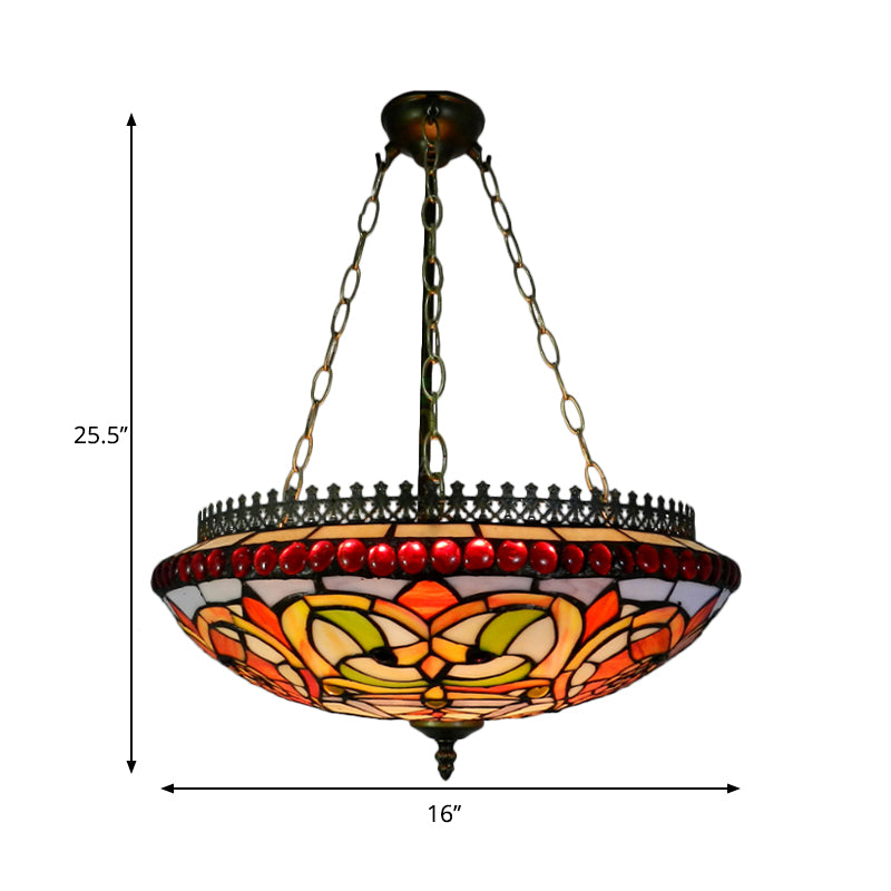 Tiffany Stained Glass Chandelier in Orange - Exquisite Dining Room Lighting