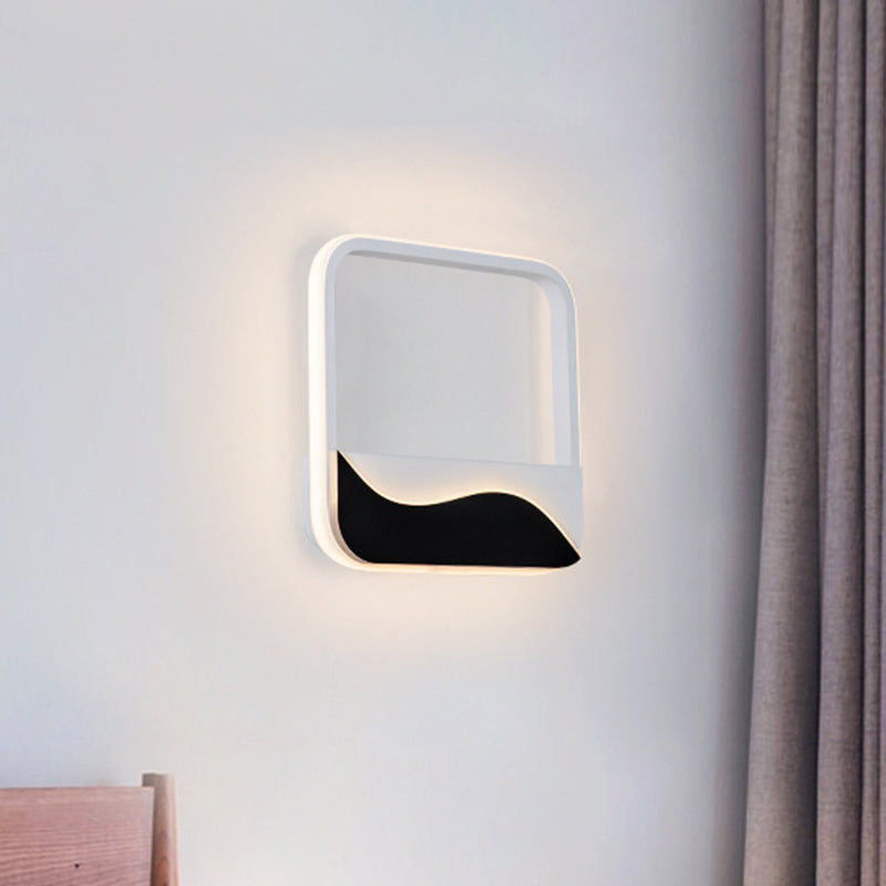 Minimalist Led Wall Light W/ Wave Patterned Acrylic Frame - Black/White Warm/White