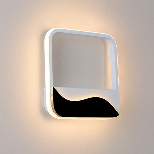 Minimalist Led Wall Light W/ Wave Patterned Acrylic Frame - Black/White Warm/White