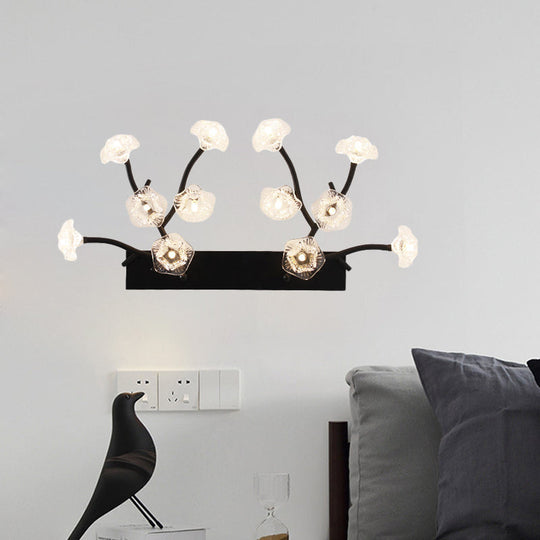 Modern Black Glass Wall Sconce - Blossom 12-Light Clear Lighting For Bedroom