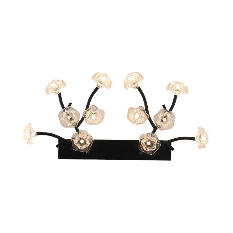 Modern Black Glass Wall Sconce - Blossom 12-Light Clear Lighting For Bedroom